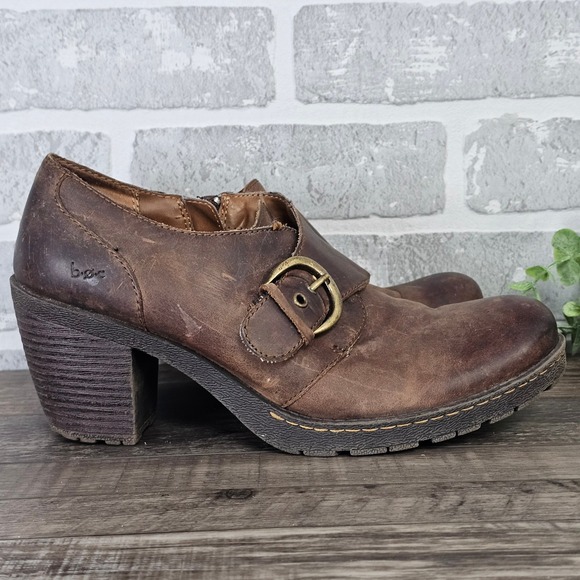 b.o.c Brown Leather Mary Jane Heels EU 41 Womens 9.5 Chunky Y2K 90s Shooties - Picture 3 of 9